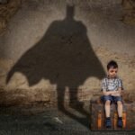 boy, batman, superhero, photomontage, composing, dreams, brawl, child, sad, hero, serious, suffering, lonely, poverty, cry, sad boy, fear